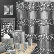 Designer Home 13 Piece Full Bath Accessories - Includes Curtain, Towel Sets, Rug Set (Silver)