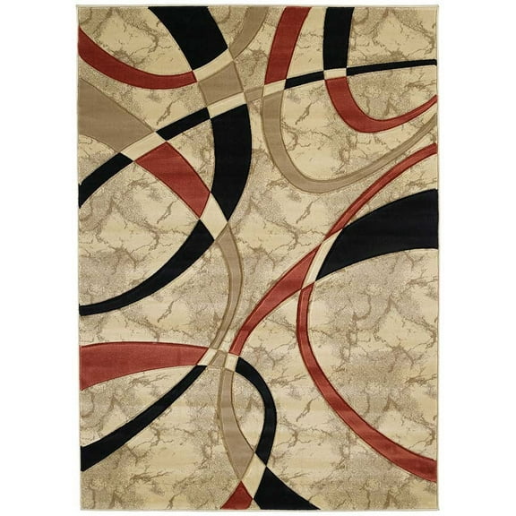 Designer Home Angles Area Rug 510-21390 La-Chic Cream Swirls Wavy Lines 1' 10" x 3' Rectangle