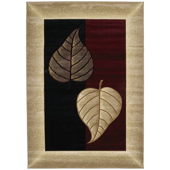 Designer Home Angles Area Rug 510-21834 Basil Burgundy Leaves Border 1' 10" x 3' Rectangle