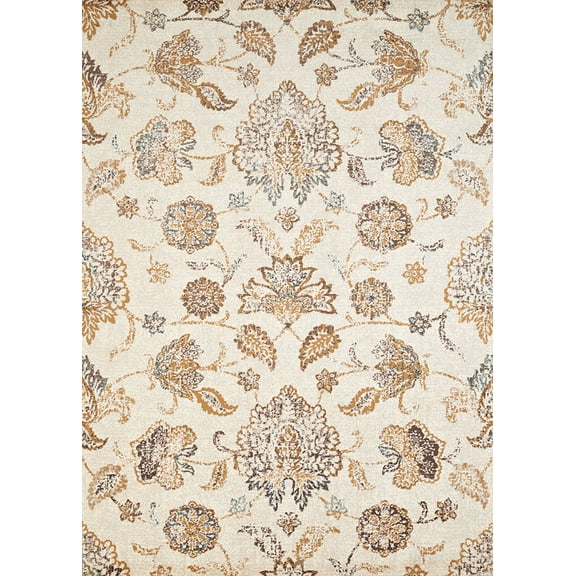 Designer Home Delos Area Rug 3001-00197 Via Vicosa Linen Vines Petals 7' 10" x 10' 6" Rectangle
