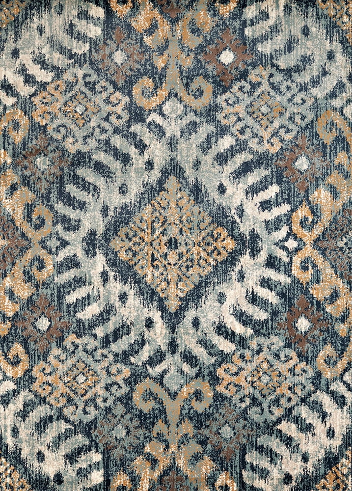 Navy and Beige Rectangular Synthetic Area Rug 2x3