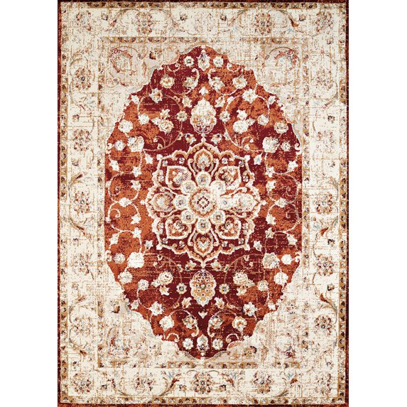Designer Home Delos Area Rug 3001-00436 Ponte Vecchio Crimson Bordered Petals 1'10" x 7'2" Rectangle