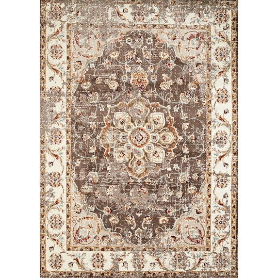 Designer Home Delos Area Rug 3001-00494 Ponte Vecchio Taupe Bordered Vines 1' 10" x 3' Rectangle