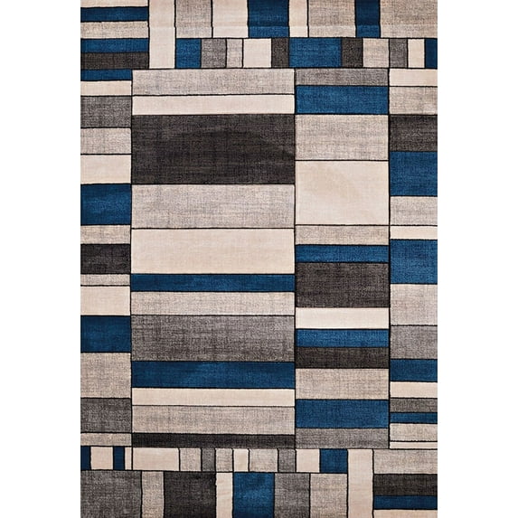Designer Home Ourve Area Rug 702 33761 Echelon Denim Blue Rows Blocks 2' 7" x 4' 2" Rectangle