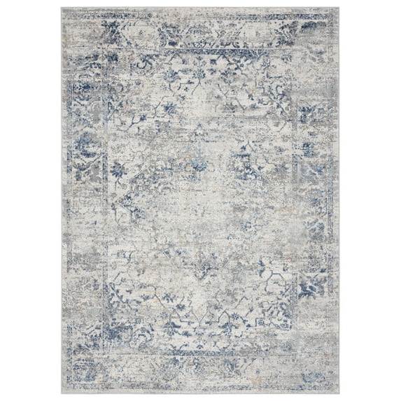 Designer Home Outback Area Rug 4540 20460 Clark Blue Bordered Scrolls 7' 10" x 10' 6" Rectangle