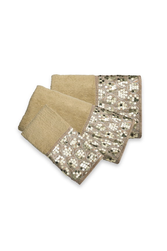 Designer Home Premium Premium Decorative Countertop Ensemble Bath Accessory 3 Piece Towel Set, Gold