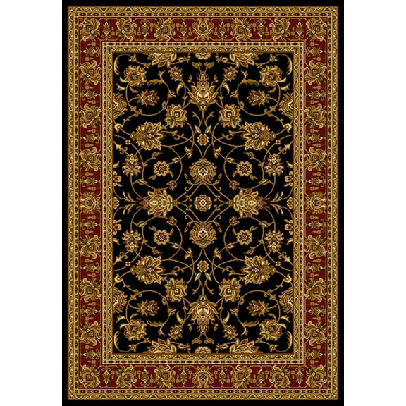 Designer Home Regal Area Rug 750-00870 Reza Black Bordered Scrolls 5' 3" x 7' 2" Rectangle