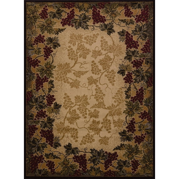 Designer Home Regal Area Rug 750-03190 Beaujolais Cream Berries Vines 1' 10" x 2' 8" Rectangle