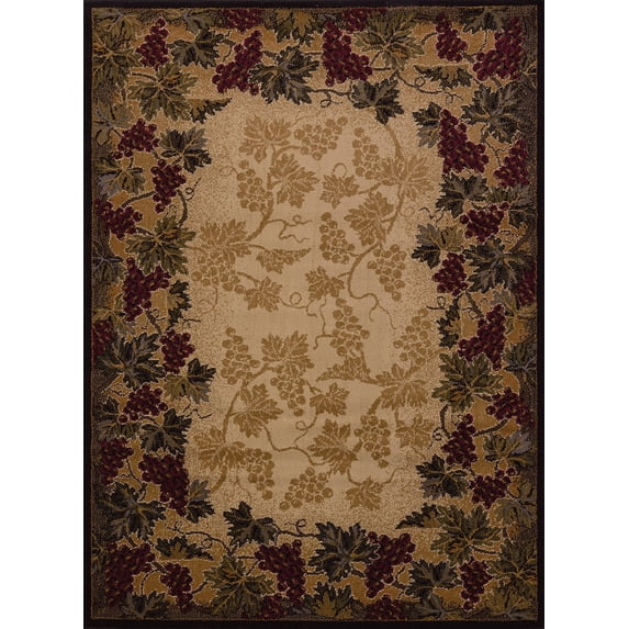 Designer Home Regal Area Rug 750-03190 Beaujolais Cream Berries Vines 5' 3" x 7' 2" Rectangle
