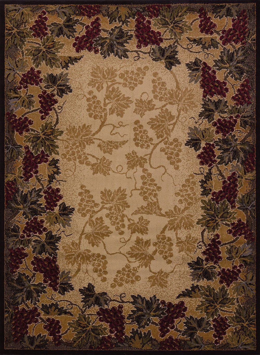 Ivory and Burgundy Floral Polypropylene Rectangular Area Rug