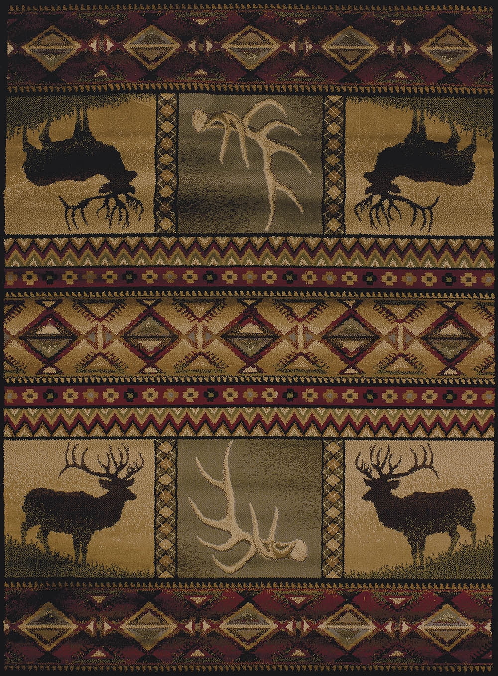 Designer Home Regal Area Rug 750-03843 Hunter's Dream Brown Elk Antlers ...