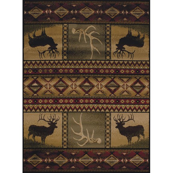 Designer Home Regal Area Rug 750-03843 Hunter's Dream Brown Elk Antlers 5' 3" x 7' 2" Rectangle