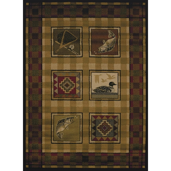 Designer Home Regal Area Rug 750-04143 Lodge Stamp Brown Checkered Boxes 1' 10" x 2' 8" Rectangle