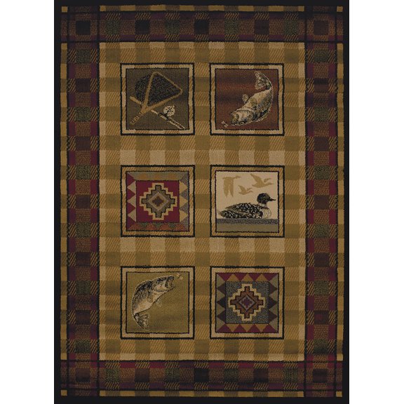 Designer Home Regal Area Rug 750-04143 Lodge Stamp Brown Checkered Boxes 1' 11" x 7' 2" Rectangle