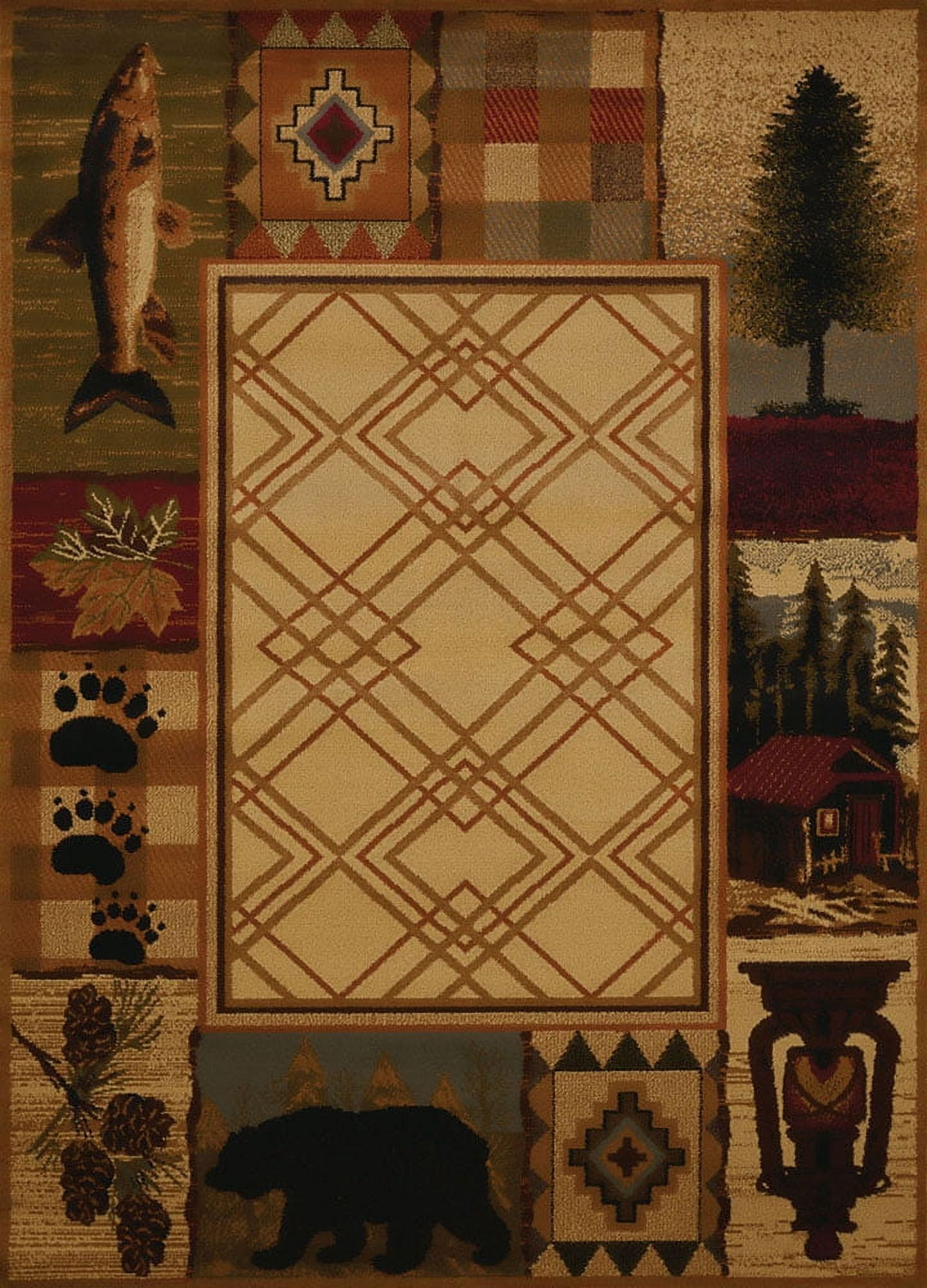 Designer Home Regal Area Rug 750-05117 Mountain Lake Natural Bass Bears ...