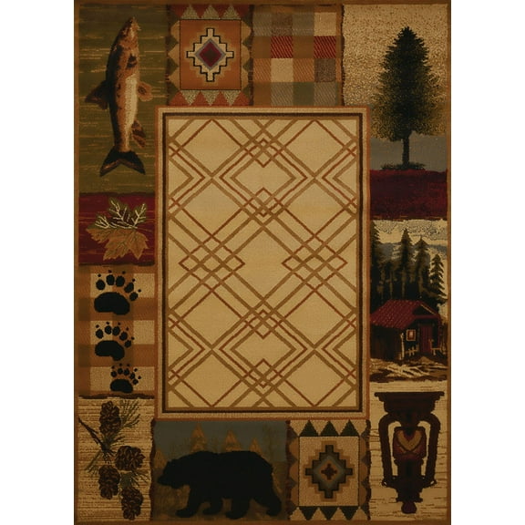 Designer Home Regal Area Rug 750-05117 Mountain Lake Natural Bass Bears 1'10" x 7'2" Rectangle