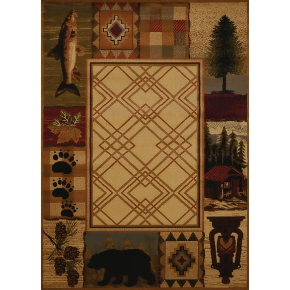 Designer Home Regal Area Rug 750-05117 Mountain Lake Natural Bass Bears 5' 3" x 7' 2" Rectangle