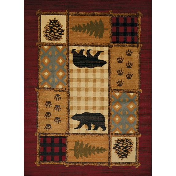 Designer Home Regal Area Rug 750-05775 Lodge Mosaic Multi Bordered Acorns 5' 3" x 7' 2" Rectangle