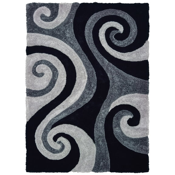 Designer Home Revolution Shag Area Rug 2100 21570 Chimes Black Wavy Whirls 1' 10" x 3' Rectangle