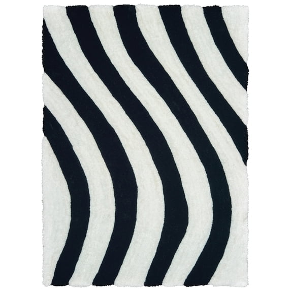 Designer Home Revolution Shag Area Rug 2100 21670 Streamer Black 7' 10" x 10' 6" Rectangle