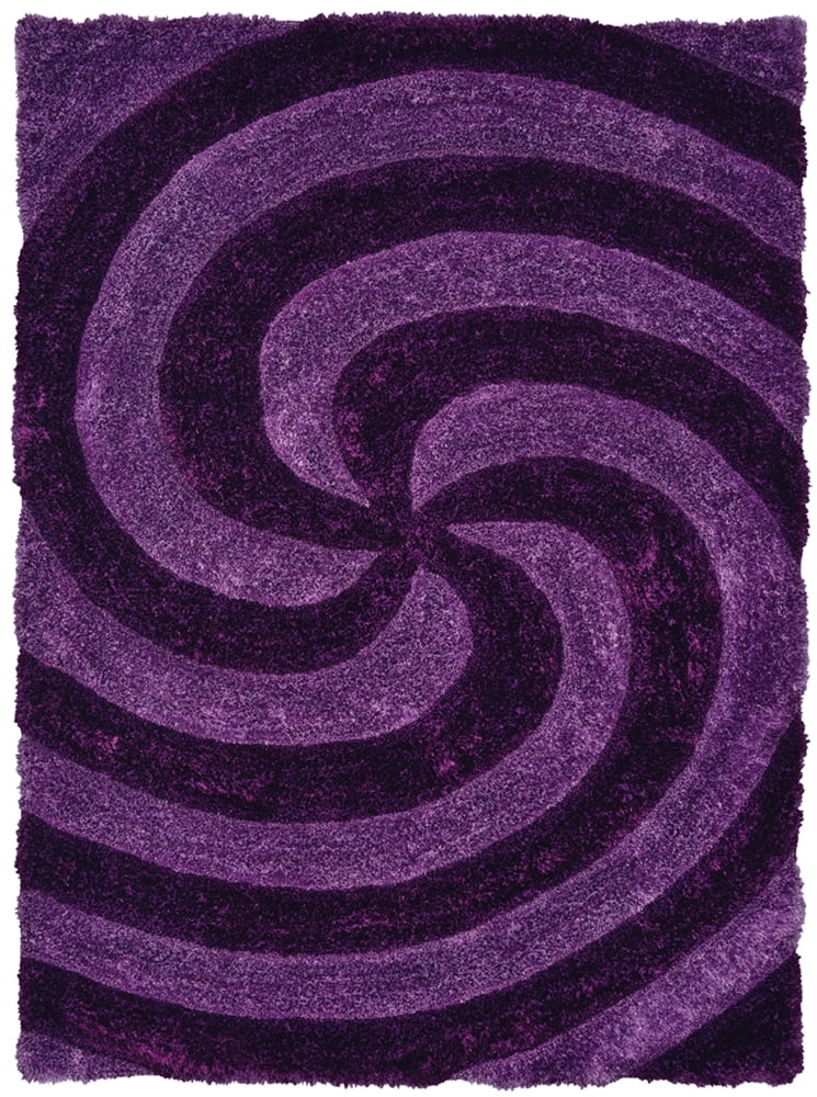 Violet and Black Polyester Shag Area Rug 5' x 8'