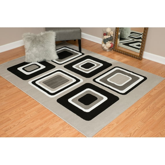 Designer Home Soft Contemporary Indoor Modern Area Rug Abstract Boxes - Actual Size: 1' 11" x 3' 3" Rectangle (Silver)
