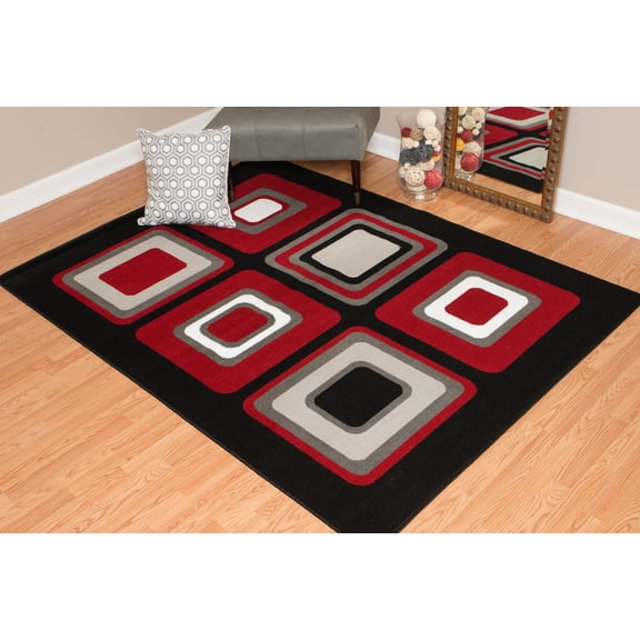 Designer Home Soft Contemporary Indoor Modern Area Rug Abstract Boxes - Actual Size: 7' 10" x 10' 6" Rectangle (Red)
