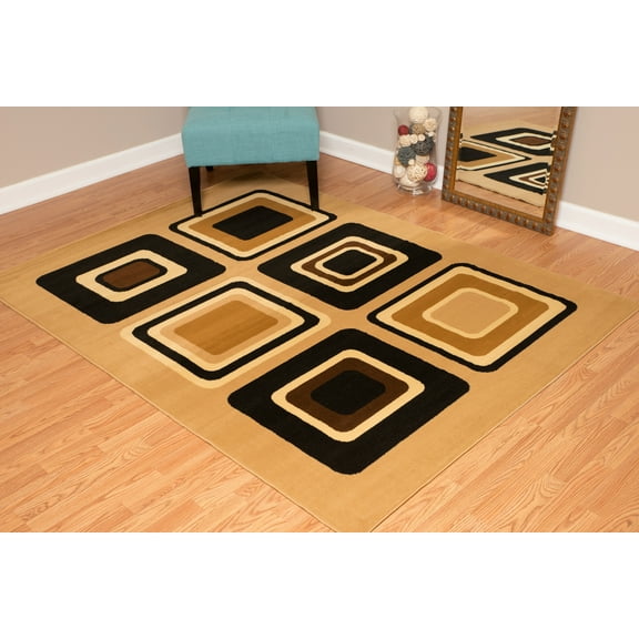 Designer Home Soft Contemporary Indoor Modern Area Rug Abstract Boxes - Actual Size: 2' 3" x 7' 2" Rectangle (Berber)