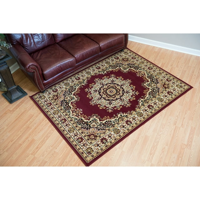 Designer Home Soft Traditional Oriental Area Rug with Center Medallion - Actual Size: 2' 3" x 7' 2" Rectangle (Burgundy)