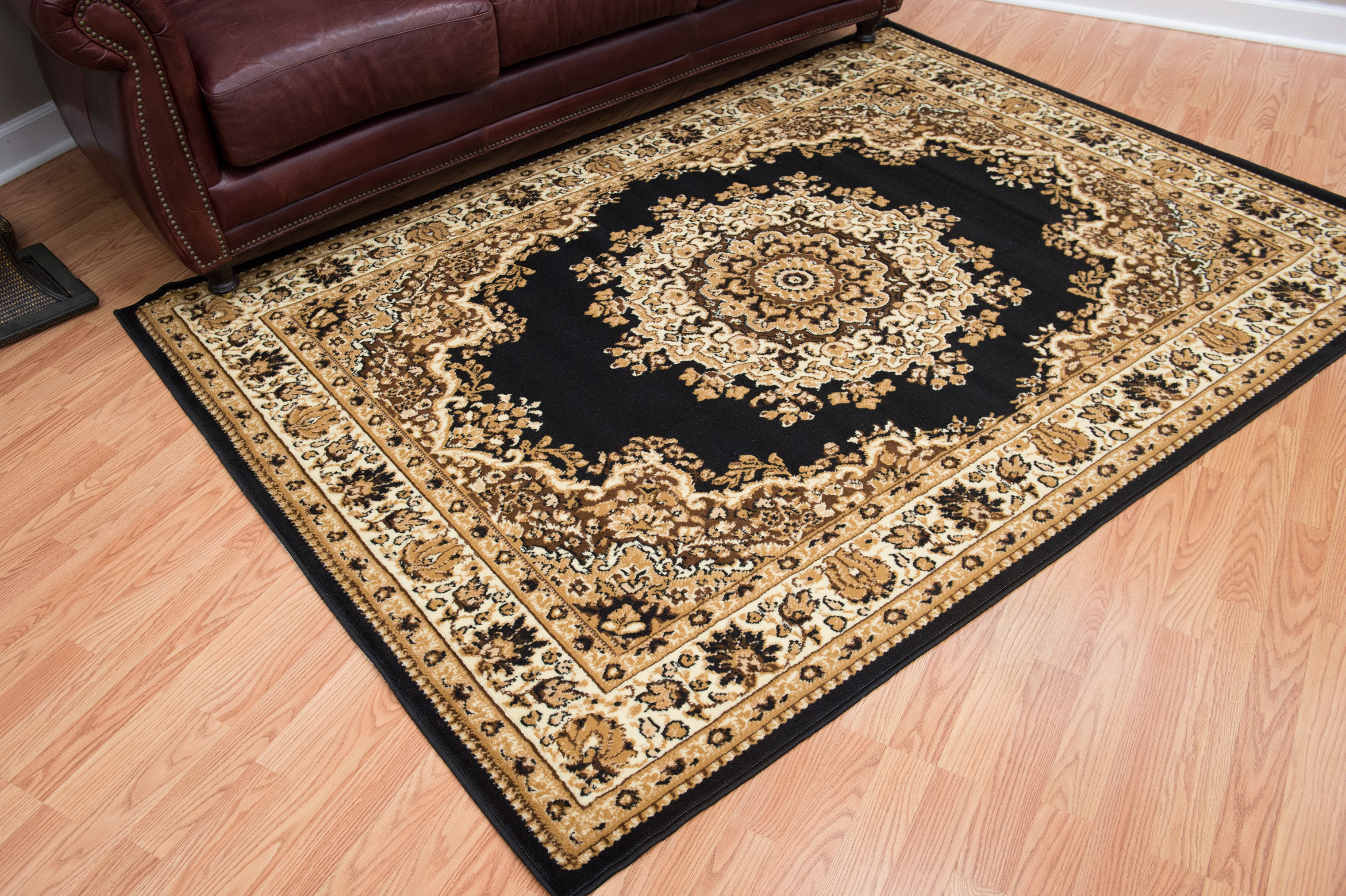 Designer Home Soft Traditional Oriental Area Rug with Center Medallion - Actual Size: 5' 3" x 7' 2" Rectangle (Black) - image 1 of 5