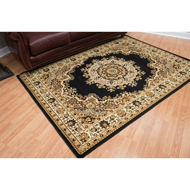 Designer Home Soft Traditional Oriental Area Rug with Center Medallion - Actual Size: 5' 3" x 7' 2" Rectangle (Black)