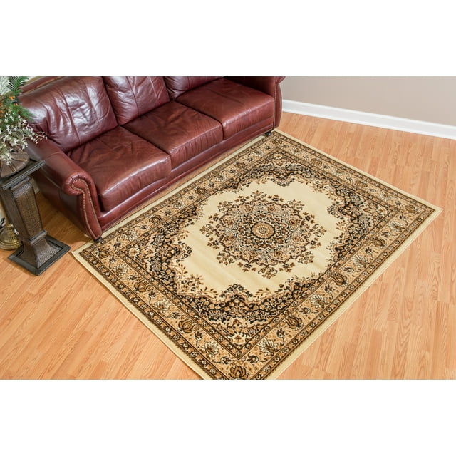 Designer Home Soft Traditional Oriental Area Rug with Center Medallion - Actual Size: 5' 3" x 7' 2" Rectangle (Ivory)