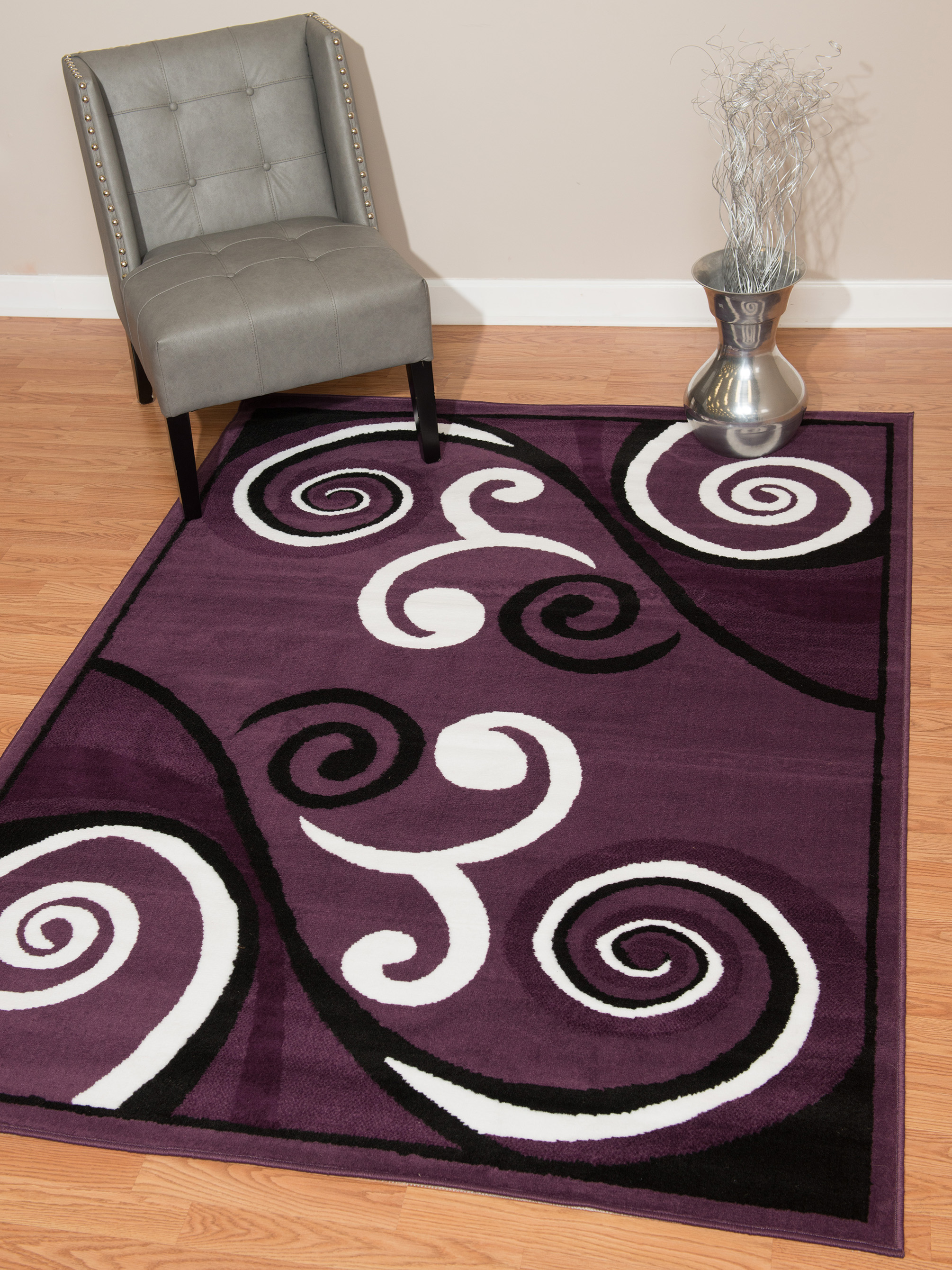 Designer Home Soft Transitional Indoor Modern Area Rug Curvy Swirls  - Actual Size: 1' 11" x  3' 3" Rectangle (Plum) - image 1 of 5