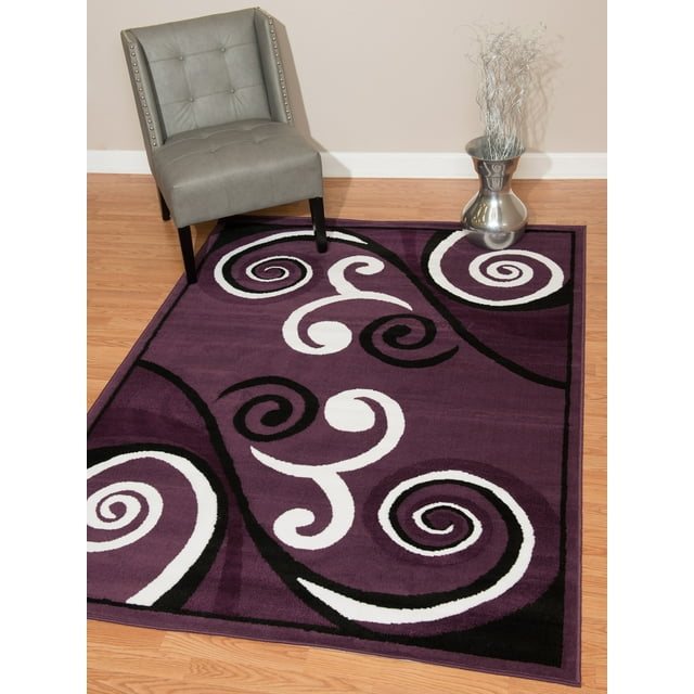Designer Home Soft Transitional Indoor Modern Area Rug Curvy Swirls  - Actual Size: 1' 11" x  3' 3" Rectangle (Plum)