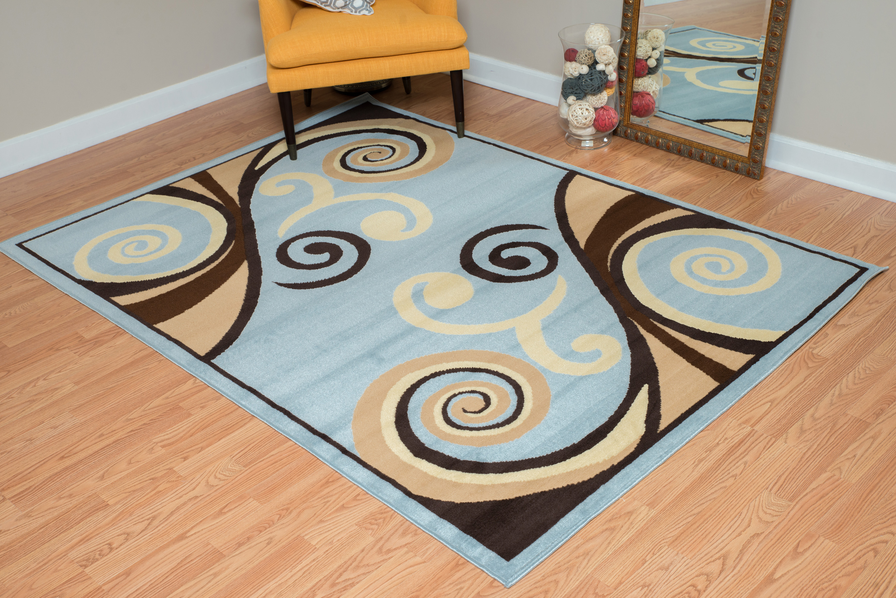 Designer Home Soft Transitional Indoor Modern Area Rug Curvy Swirls  - Actual Size: 2' 3" x 7' 2" Rectangle (Blue) - image 1 of 5