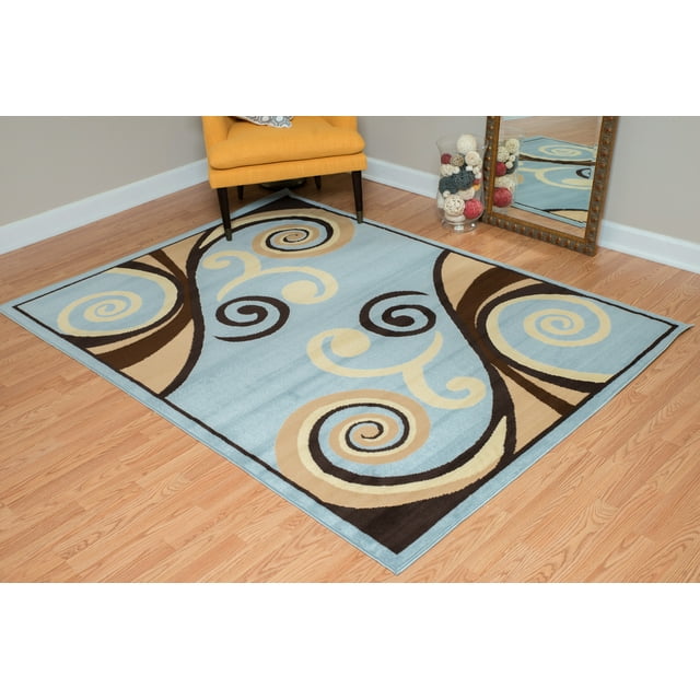 Designer Home Soft Transitional Indoor Modern Area Rug Curvy Swirls  - Actual Size: 2' 3" x 7' 2" Rectangle (Blue)