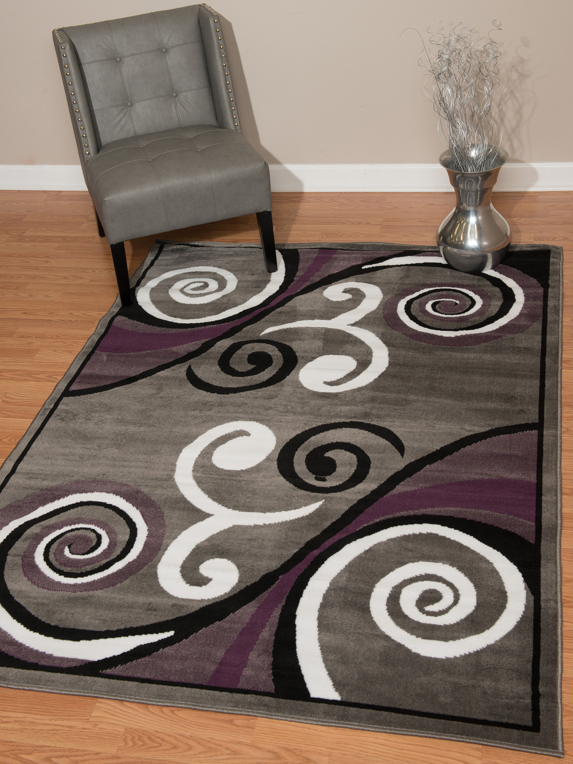 Designer Home Soft Transitional Indoor Modern Area Rug Curvy Swirls  - Actual Size: 5' 3" x 7' 2" Rectangle (Grey) - image 1 of 5