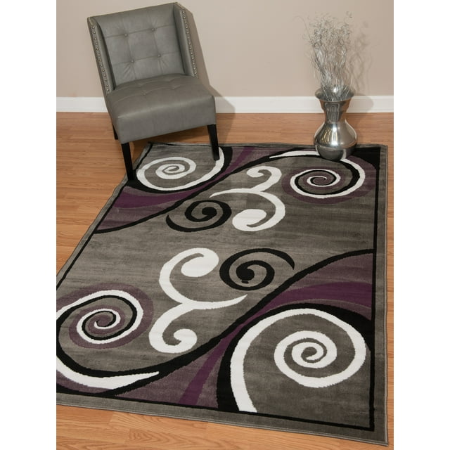 Designer Home Soft Transitional Indoor Modern Area Rug Curvy Swirls  - Actual Size: 5' 3" x 7' 2" Rectangle (Grey)