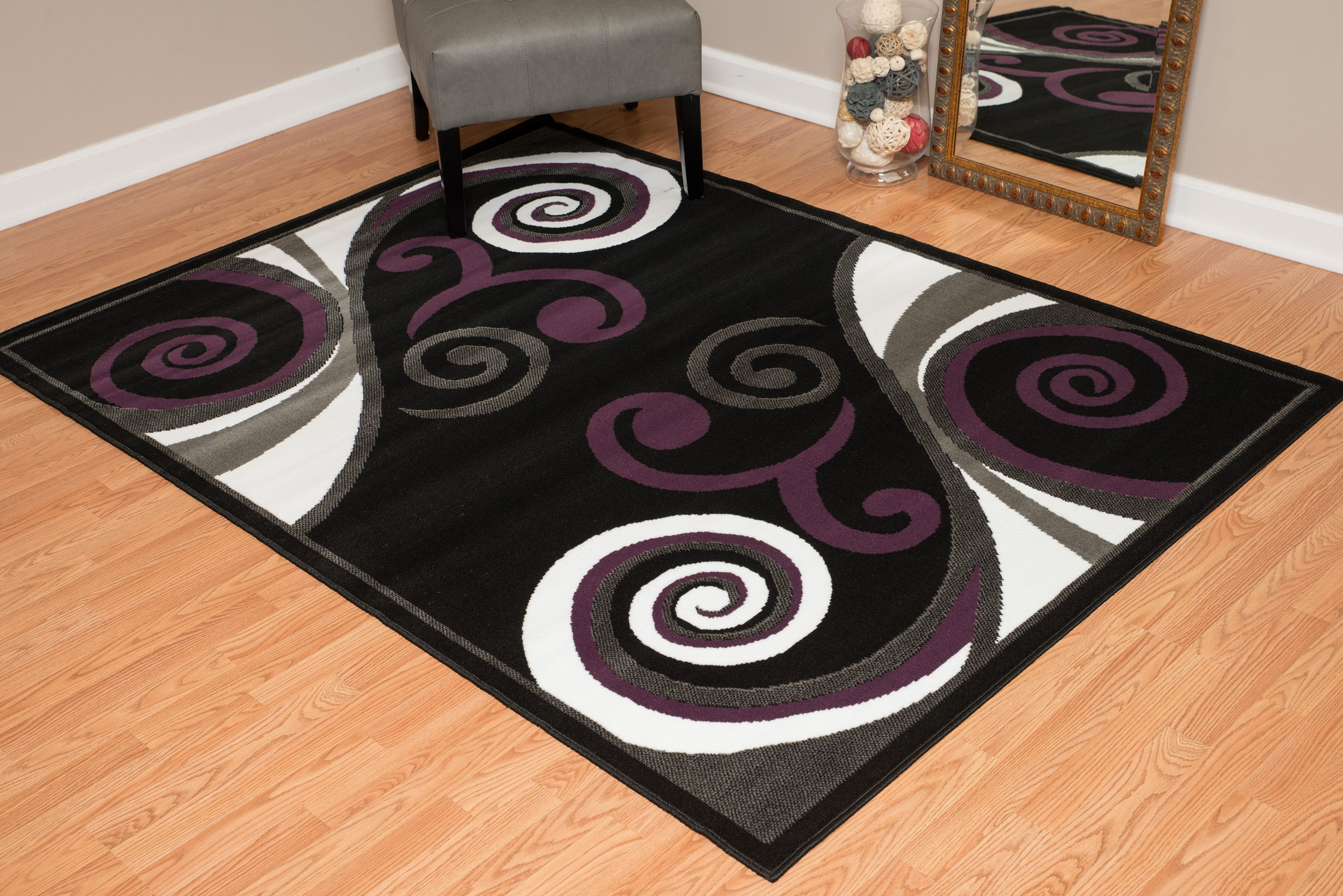 Designer Home Soft Transitional Indoor Modern Area Rug Curvy Swirls  - Actual Size: 7' 10" x 10' 6" Rectangle (Black) - image 1 of 5