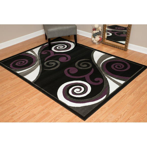 Designer Home Soft Transitional Indoor Modern Area Rug Curvy Swirls  - Actual Size: 7' 10" x 10' 6" Rectangle (Black)