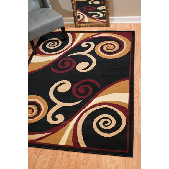 Designer Home Soft Transitional Indoor Modern Area Rug Curvy Swirls - Actual Size: 7' 10" x 10' 6" Rectangle (Burgundy)