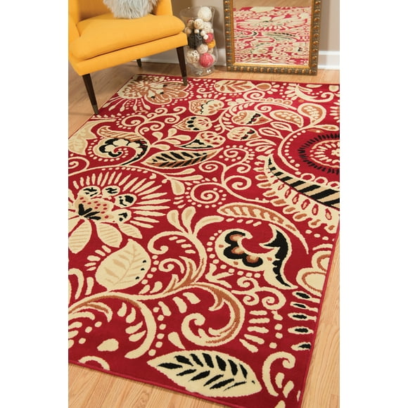 Designer Home Soft Transitional Indoor Modern Area Rug Floral Petals - Actual Size: 1' 11" x  3' 3" Rectangle (Red)