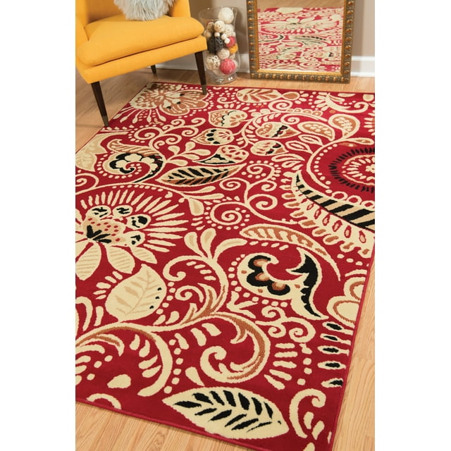 Designer Home Soft Transitional Indoor Modern Area Rug Floral Petals - Actual Size: 2' 3" x 7' 2" Rectangle (Red)