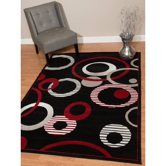 Designer Home Soft Transitional Indoor Modern Area Rug Rings Donuts - Actual Size: 7' 10" x 10' 6" Rectangle (Black)