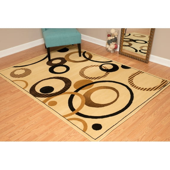 Designer Home Soft Transitional Indoor Modern Area Rug Rings Donuts - Actual Size: 7' 10" x 10' 6" Rectangle (Ivory)