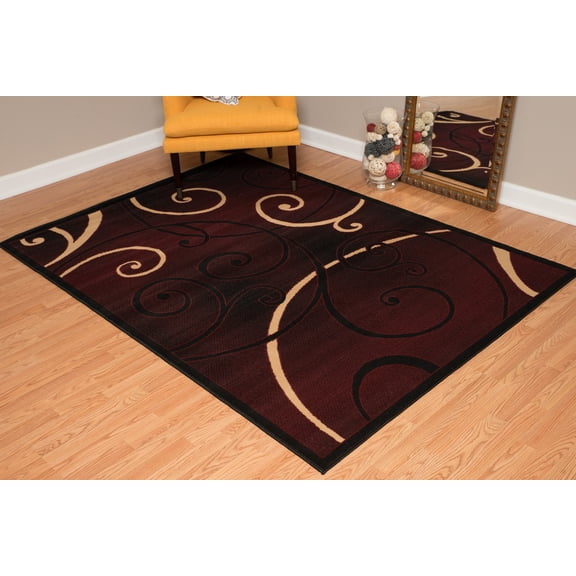 Designer Home Soft Transitional Indoor Modern Area Rug Rings Swirls - Actual Size: 1' 11" x 3' 3" Rectangle (Burgundy)