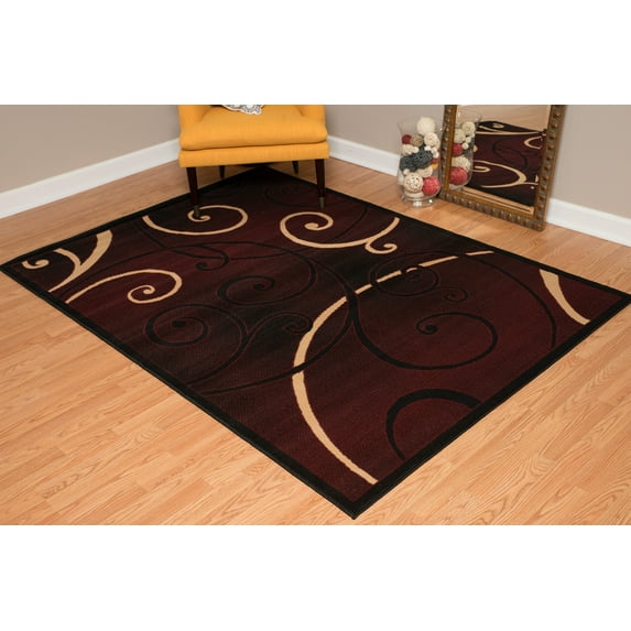 Designer Home Soft Transitional Indoor Modern Area Rug Rings Swirls - Actual Size: 5' 3" x 7' 2" Rectangle (Burgundy)