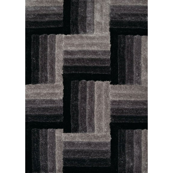 Designer Home Suave Area Rug 2100-20370 Flagstone Black Banded Rows 7' 10" x 10' 6" Rectangle