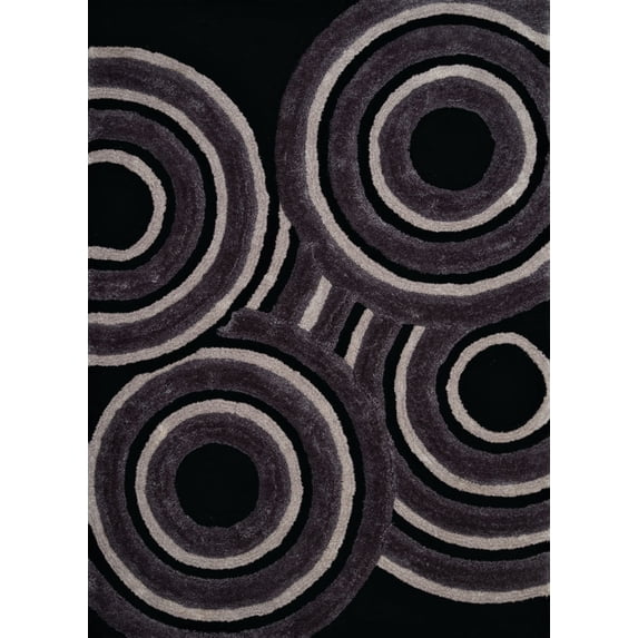 Designer Home Suave Area Rug 2100-20570 Records Black Geometric Swirls 7' 10" x 10' 6" Rectangle