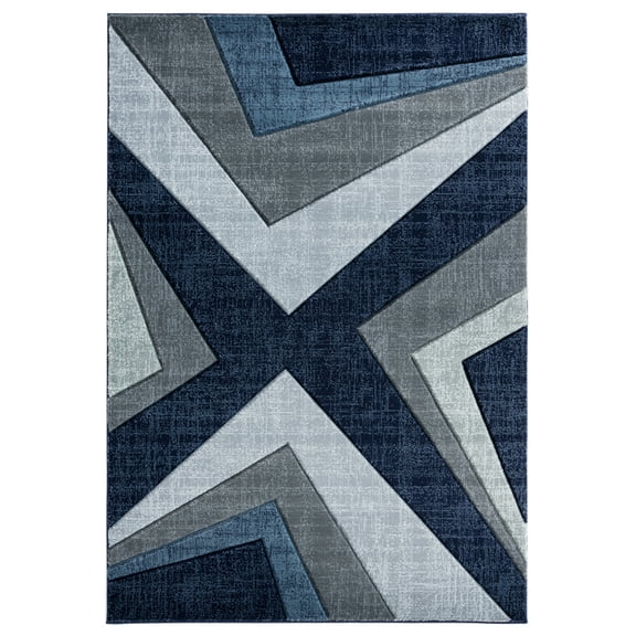 Designer Home Swan Area Rug 2050 10064 Zine Navy Cross Angled 2' 7" x 4' 2" Rectangle